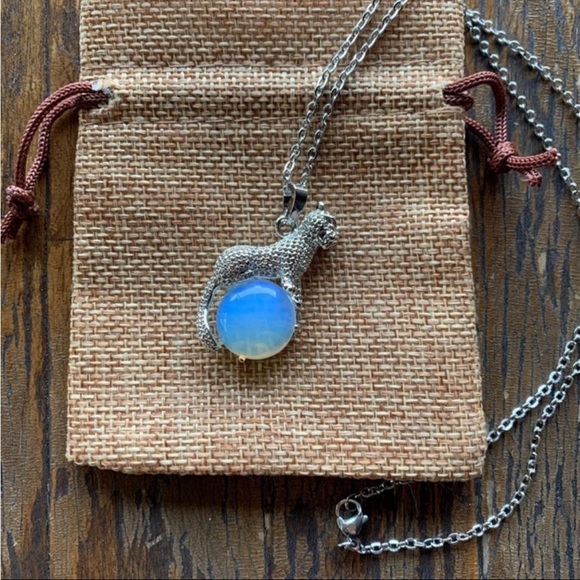 Opalite Cheetah Necklace Kitty Cat Pendant Opalite Necklace Tiger Necklace - Picture 1 of 3